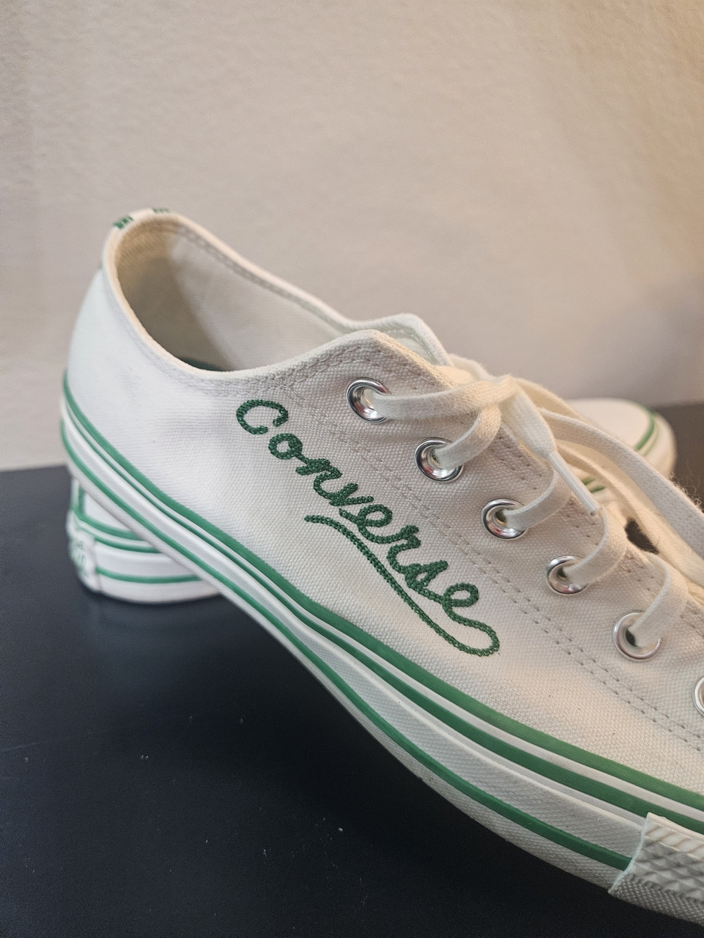 Converse Kids White & Green Low-Top Canvas Sneaker